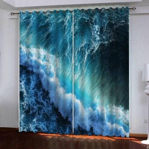 Fashion Custom 3D Curtain Blackout Curtain Bedroom Kitchen Decoration Sea waves Curtains For living room thermal