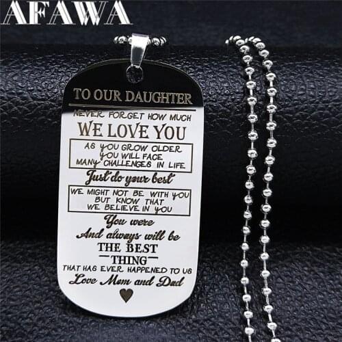 We Love You To Our Daughter Family Stainless Steel Geometry Big Chain Necklace Silver Color Necklaces Jewelry collares NXS01