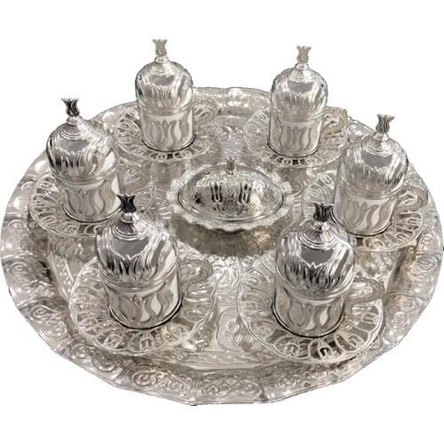 6 personality tray Ottoman cup set tulip motif silver round tray coffee cup set new model elegant trend