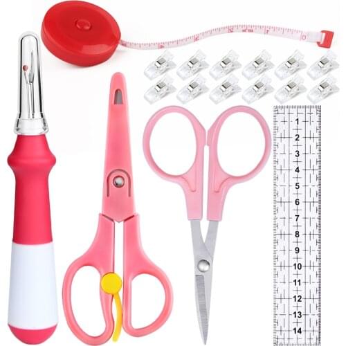 LMDZ 15PCS Hand Sewing Tools Set Quilting Sewing Clips & Seam Rippers & Ruler & Sewing scissors For Embroidery Tailoring