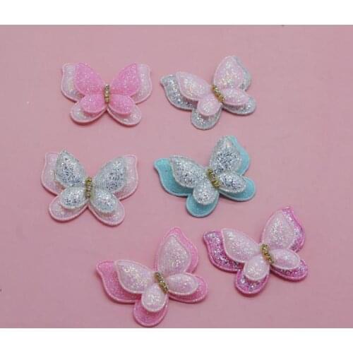 10pc 4.4*3.5cm Double Layer Glitter Butterfly Cloth Patches Appliques For Clothes Sewing Supplies Diy Kids Hair Clip Accessories