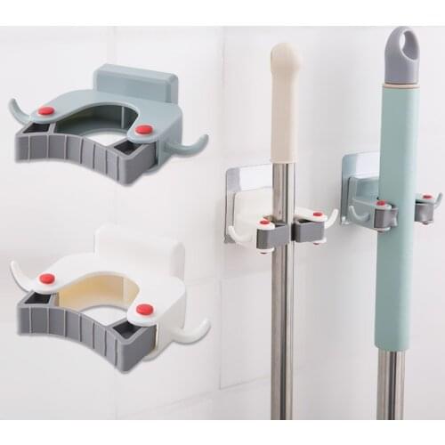 Wall Mounted Mop Holder Home Brush Broom Hanger Storage Rack Organizer Holder Kitchen Seamless Mop Hook With Mounted Hanging