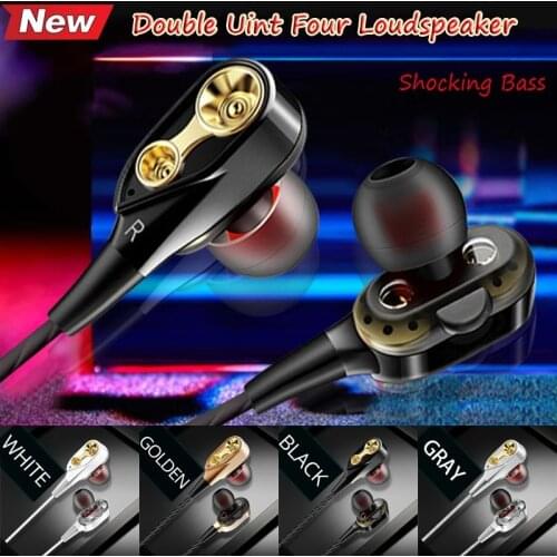 New Wired Earphone for Phone Dual Driver HiFi Stereo In-Ear Headset 3.5mm Sport Running Earphones with Microphone Earbuds