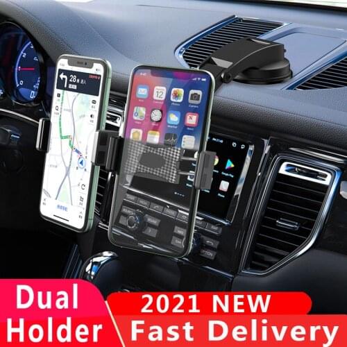 NEW 2 in 1 Universal 360° Rotaing Dual Car Phone Holder Car Windshield Dashboard Suction Cup Phone Stand for Phone Fixed Bracket