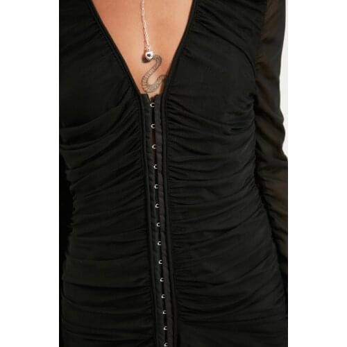 Trendyol Hook & Eye Detailed Bodycon Tulle Knit Dress TWOAW22EL0417