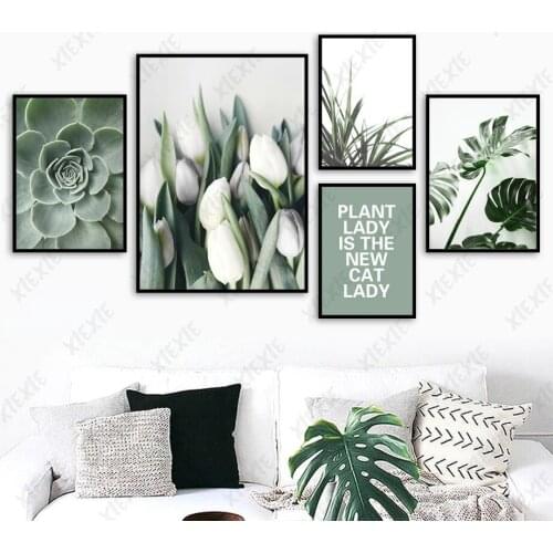 Green Plants and Flowers Poster Elegant Still Life Decoration Canvas Painting Pictures Wall Art for Home Bedroom Office