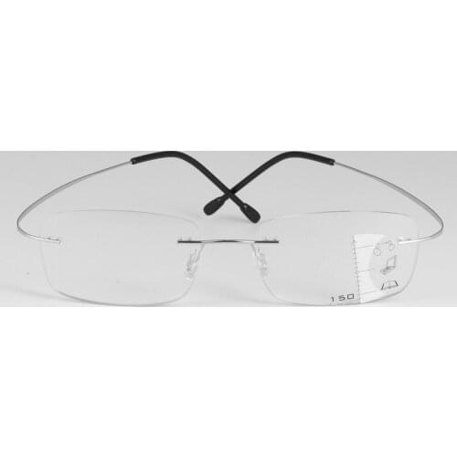 The Elderly Men Progressive Reading Glasses Frameless Ladies ultra-light Alloy Glasses Multi-focus Presbyopia Glasses Magnifier