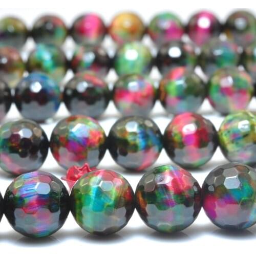 Rainbow Tigers Eye Faceted Round Loose Beads Wholesale Gemstone Semi Precious Stone Bracelet Necklace Diy Jewelry Making
