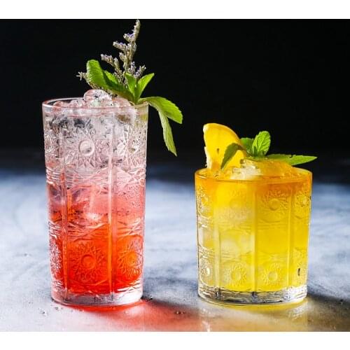 Retro Embossed Cocktail Glass Creative Wine Brandy Whiskey Glass Tea Milk Coffee Mug Home Bar Office Drinking Glasses Drinkware