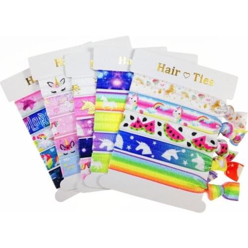 5/8" fashion Unicorn printed Knotted Girl FOE Hair Ties elastic for Hair Accessories 5cards=25pcs a lot