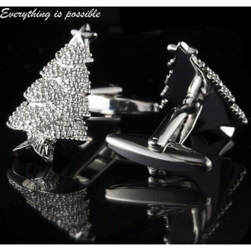 Christmas Tree Cufflinks Cuff Links XMAS Gifts Glossy Christmas Tree Pattern Cufflinks Shirt Button Men Jewelry Accessory 20pair