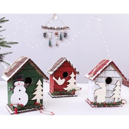 Christmas decoration creative cute birds nest small wooden house decoration handmade wooden birds nest house