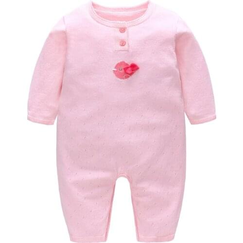 Newborn Baby Girls Birds Pattern Pink Romper