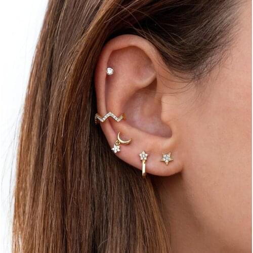 925 sterling silver Geometric small star stud earring rainbow colorful cz delicate dainty fashion stacking second hole jewelry