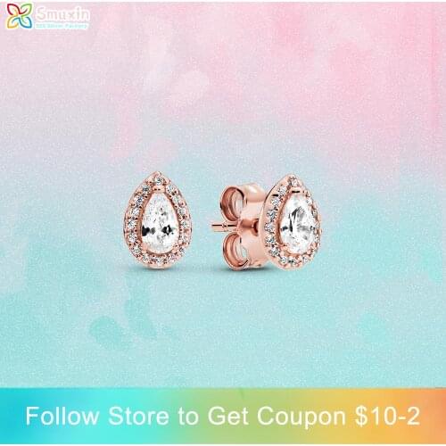 Smuxin 925 Sterling Silver Stud Earring Teardrop Halo Stud Earrings Cubic Zirconia Stud Earrings Women Earrings Girl Earrings