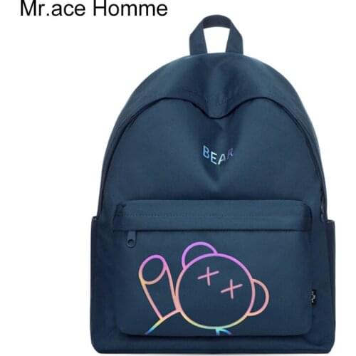 Reflective Blue Bear Print 14inch Laptop Backpack Women Fashion School Backpack For Girl Waterproof College Bag Boy Travel Boy