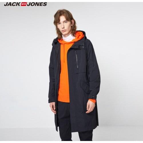 JackJones Mens Waterproof Hooded Light-weight Mid-length Streetwear Trench Coat| 219321547