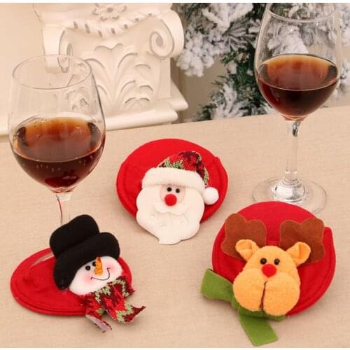 Xmas Party Decoration Cup Pad Christmas Santa Claus Snowman Table Tea Cup Coaster Mat Glass Drink Wine Pad Wine Cup Foot Cover