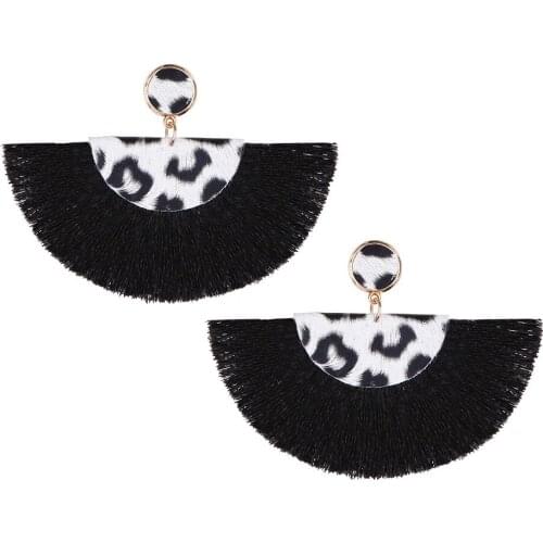 Boho Fan Fringe Leopard Tassel Leather Dangle Drop Earrings Fringe Tassel Dangle Drops Earrings for Woman