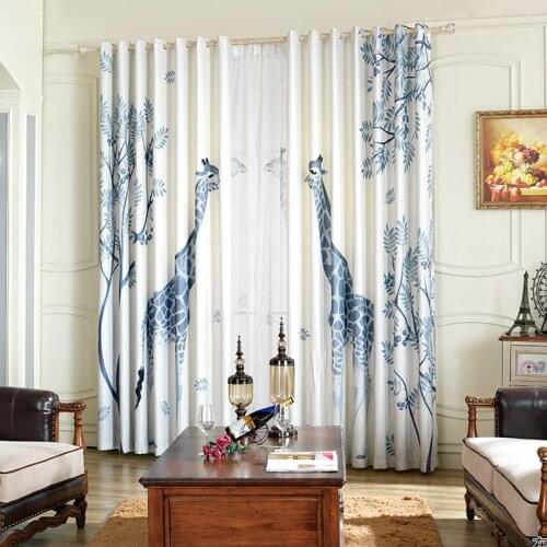 Color Elephant Giraffe 3D Printed Curtains for Living Room Bedroom Curtains Drape Panel Sheer Tulle Cortinas Para Sala De Estar