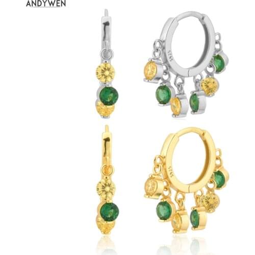 ANDYWEN 925 Sterling Silver Gold Zircon Green Yellow Chrm Piercing Pendiente Hoops Women Fashion Jewels Pendiente Jewels