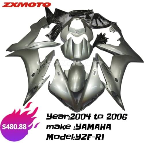 ZXMOTO Full Fairing Bodywork Kit Panel ABS Plastics Fit For 2004 to 2006 Yamaha YZF R1 04 05 06 Gloss Silver Chrome Painted