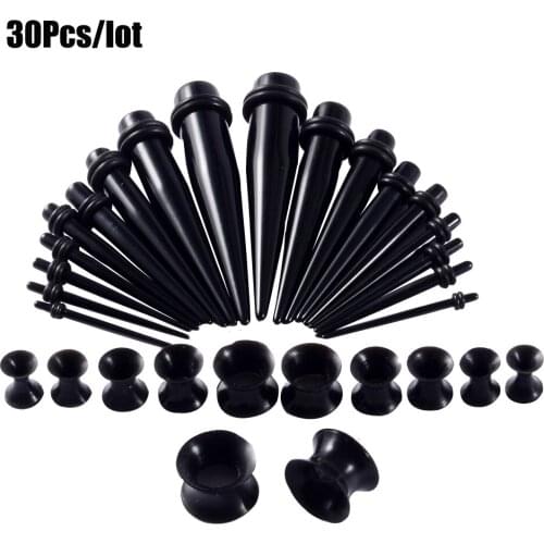 1Set Black Acrylic Ear Taper Plug with Silicone Ear Tunnels Plug Gauge Kit Ear Expander Stretcher Set Body Piercing Jewelry