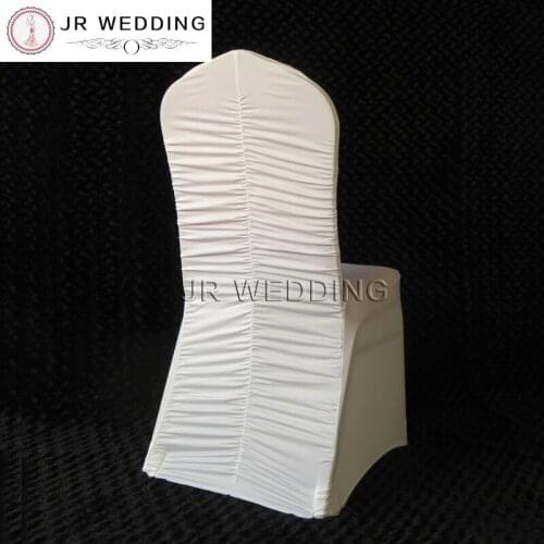 100PCS White Spandex Lycra Chair Cover Ruched at Middle Back Lycra Ruffled Chair Cover for Wedding Decor