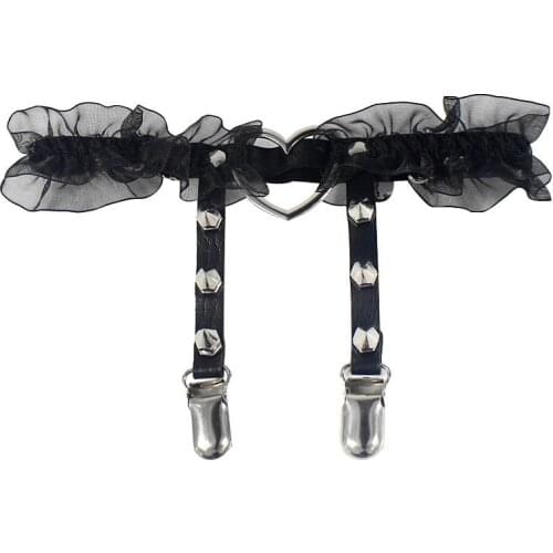 2020 Lace Elasticity Heart Pu Leather Tight Suspender Punk Strap Leg Ring Garter Bondage Belt Gothic Women leather harness