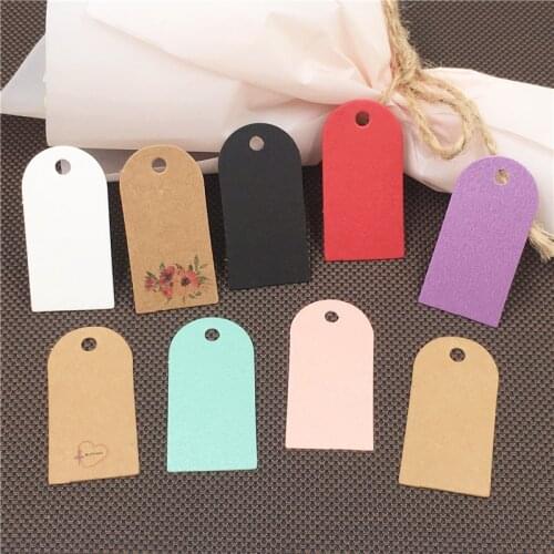 4x2cm 100Pcs Scalloped Arch Rectangle Shaped Kraft Paper Hanging Tags Red Hearts Towers Thank You Price Gifts Colorful Labels