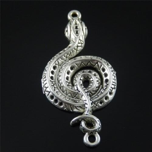 Julie Wang 5PCS Alloy Snake Shape Charms Retro Silver Color fit 1mm Rhinestones Pendant Charms Handmade Hanging Jewelry Making