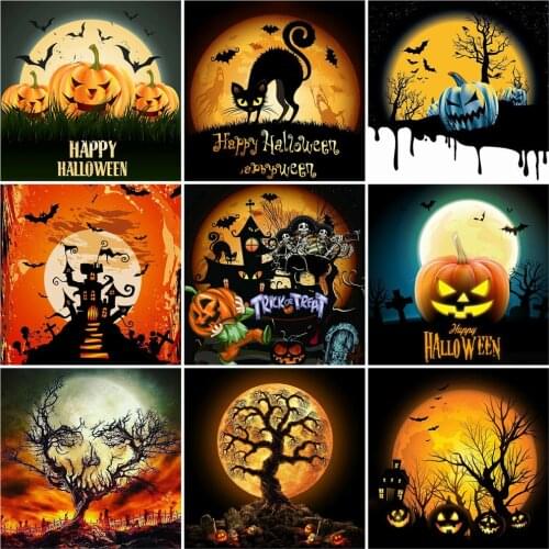 Huacan Diamond Embroidery Complete Kit Pumpkin Moon Diamond Mosaic Painting Halloween Modular Pictures 5D Home Decoration