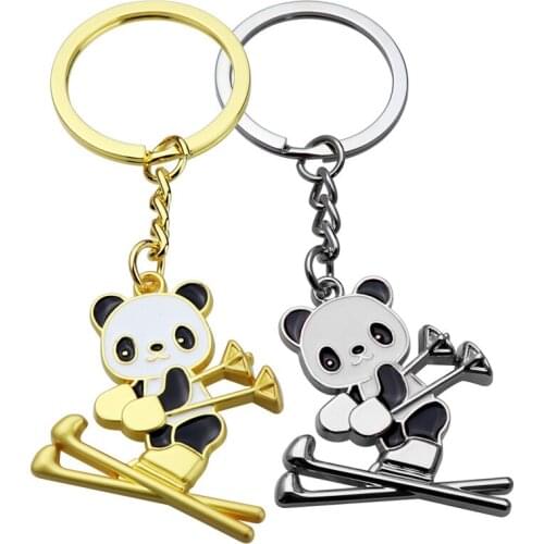 FREE SHIPPING BY DHL 100pcs/lot New Lovely Panda Skiing Keychains Metal Little Panda Keyrings Gifts Custom LOGO