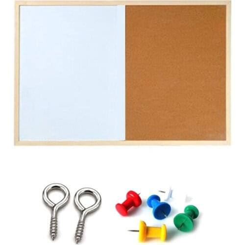 Message Cork Board Wood Frame Whiteboard Drawing Boards Combination Bulletin Magnetic Marker Board