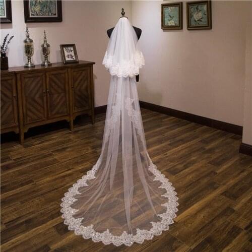 Bridal Veil 2021 New Feerijt Luxury Wedding Veil Lace One-layer 3m Long Cathedral Veil Bridal Veils