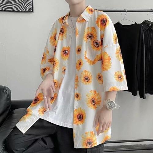Hawaiian Beach Shirt for Men Printed Floral 2021 Summer Short Sleeve Loose Shirts Mens Holiday Vacation Clothing Men Chemise