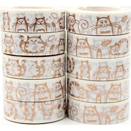 New 10pcs/set 15MM*10M Foil Lovely Cat washi tape DIY decoration scrapbooking masking tape adhesive tape kawaii stationery
