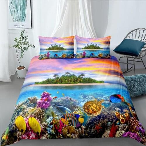 Marine Life Bedding Set Queen Size Island Fashionable Duvet Cover Dusk King Twin Full Single Double Unique Design Bed Set
