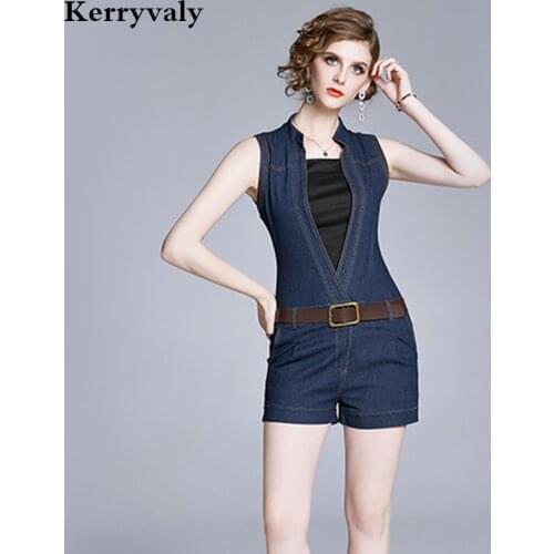 Summer V-neck Slim Short Denim Jumpsuit Women Romper 2021 Fashion Light Blue Jeans Bodycon Bodysuit Overalls Streetwear K2014