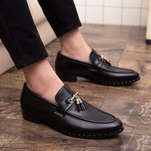 Mazefeng Brand Men Dress Shoes Fashion Men Tassel Loafers Shoes Men Genuine Leather Italian Formal Dress Office Oxfords Shoes