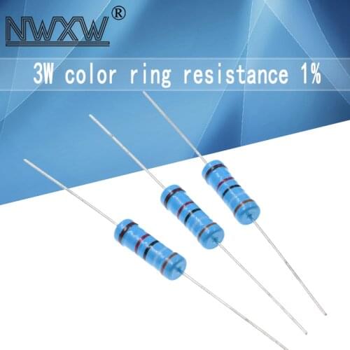 20pcs 3W filme De Metal resistor 1% 1R ~ 1M 2.2R 4.7R 10R 22R 47R 100R 220R 470R 10 1K K 100K 2.2 4.7 22 47 100 220 390 470 ohm