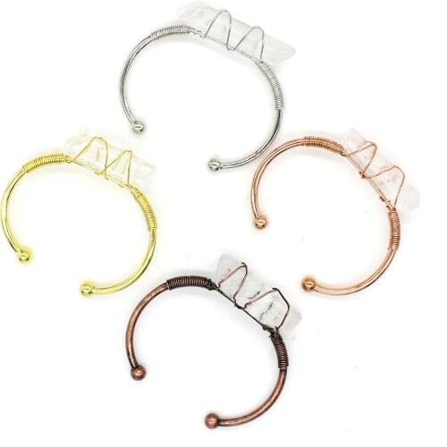 Trendy-beads Ethnic Style Wire Wrap Irregular Shape Natural Rock Crystal Bangle Personalized Jewelry