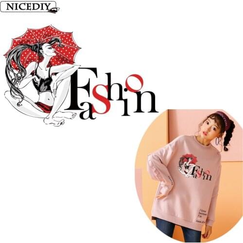 Fashion Girl Heat-Sensitive Patches Iron On Transfers For Clothes Stripes Thermal Stickers On Clothes Heat Transfer Stickers