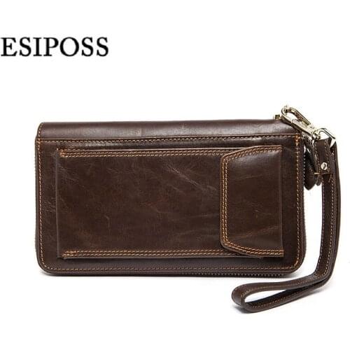 Famous brand designer men wallet genuine leather male luxury leather zipper wallet men clutches mobile phone bag card holder