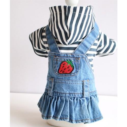 New Fashion Striped Dog Dress Winter Autumn Jeans Skirt For Chihuahua Denim Clothing XS-XXL 10A