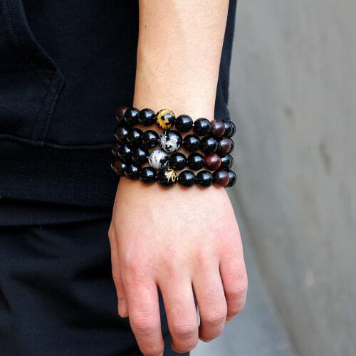 New beaded elastic rope condole belt men and women mix to build bangle black and red bangle charm stone bead is popular