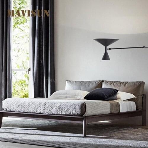Custom Nordic Solid Wood Leather Master Bedroom Bed Modern Minimalist 1.8m Double Wedding Bed Household Indoor Furniture Luxury