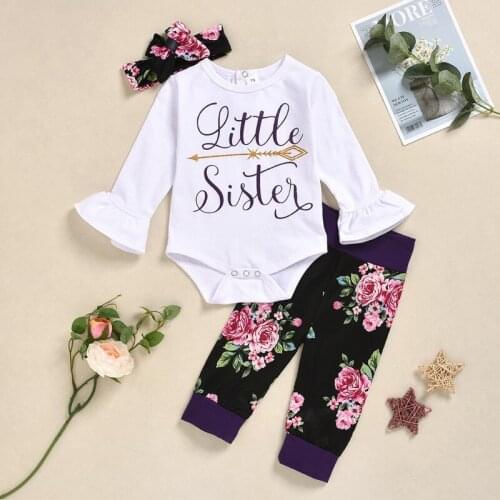 Newborn Baby Girl Clothes Infant Baby Girl Sets Little Sister Bodysuit+Flower Print Pants Baby Girl Outfits