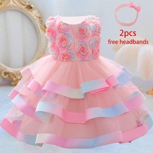 Formal Toddler Flower Kids Dresses for Baby Girls Baptism 1 Year Birthday Princess Dress Infant Girl Wedding Party Dress Clothes