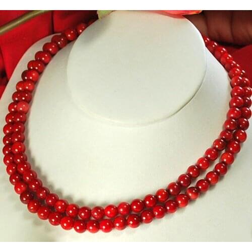 Double Strands of Red Coral Silver Clasp Necklace